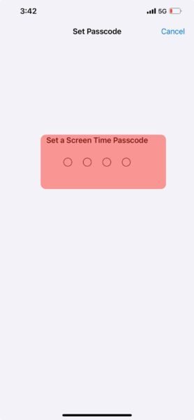 Lock Screen Time Passcode settings