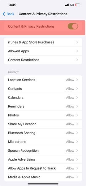 Turn on Content & Privacy Restriction on your iPhone
