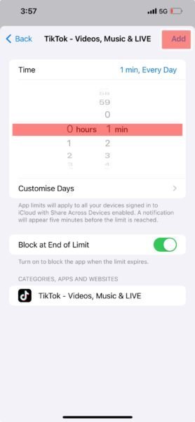 How soon to lock app with screen time