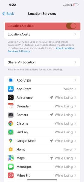 Turn off Location Services