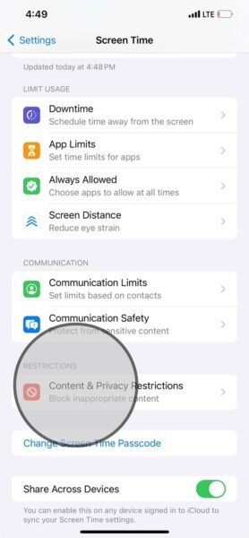 iPhone Content & Privacy Restriction